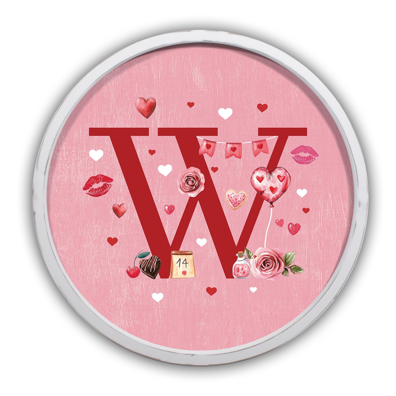 20" Valentine Things White Framed Round Monogram Print